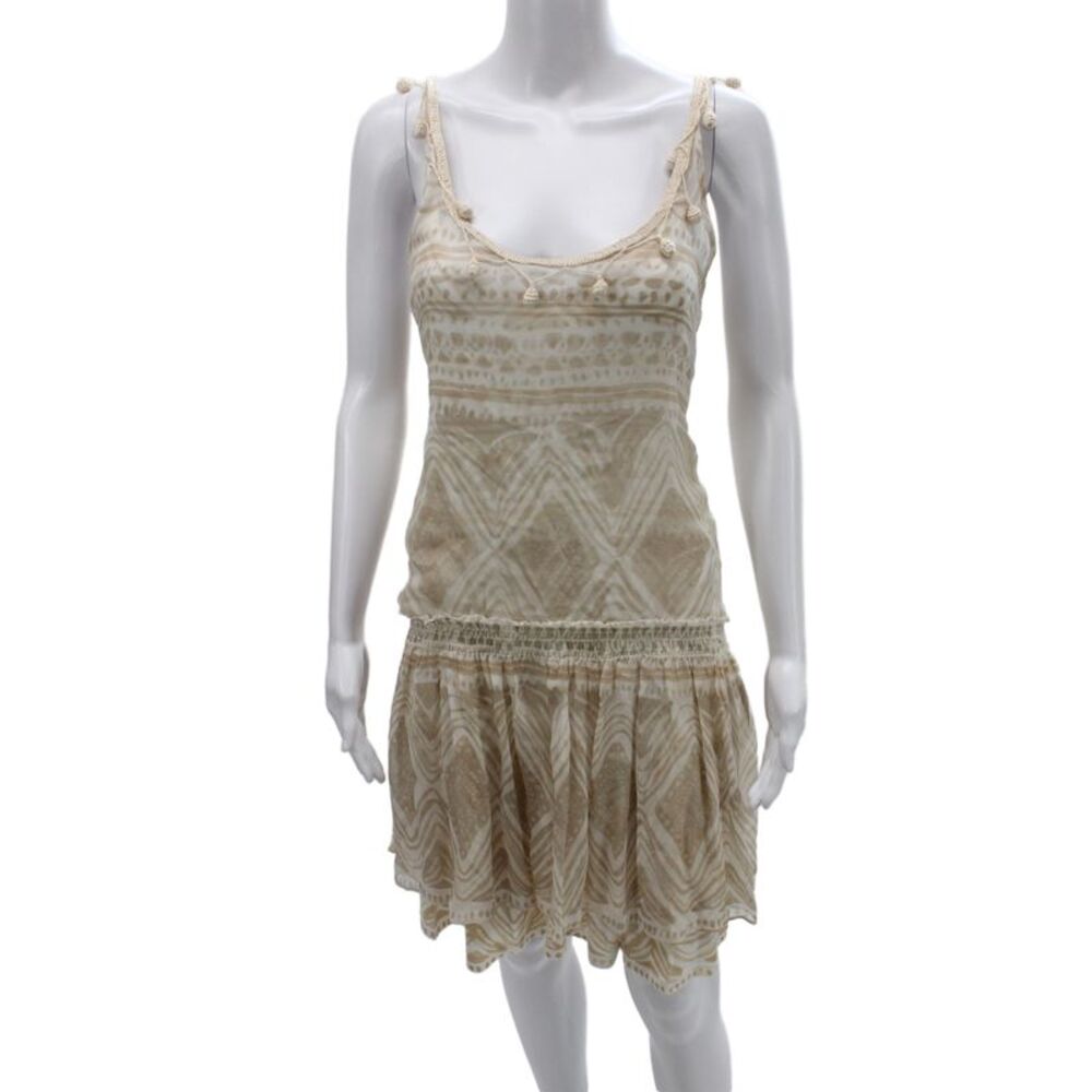 Calypso Saint Barth Women Silk Beige Geometric Tank Dress Knee Length Size S